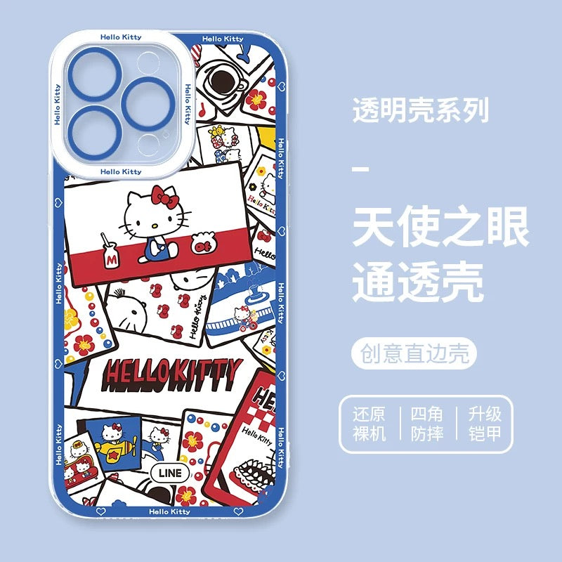 Japanese Cartoon Hello Kitty | Vintage Kitty Blue Version - iPhone Case PLUS SE2 XS XR X 11 12 13 14 15 16 16e 17 17e Pro Promax 12mini 13mini