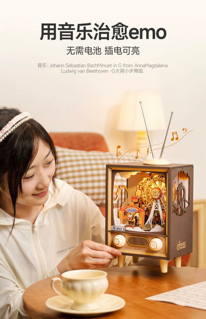 Craft Kits Wooden Music Box | Sunset Amusement Park - DIY Handmade Mini World Miniature Gift with Light