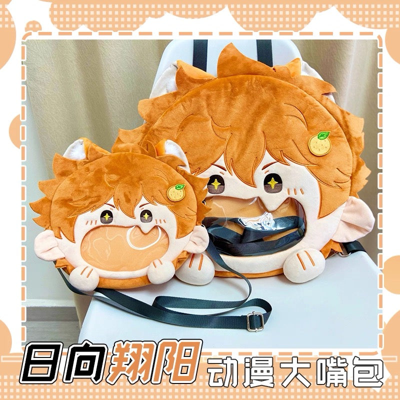 Japanese Anime Haikyu!! | Hinata Shoyo with Cat Ear Plush Cute Icon Itabag Backpack and Crossbody Bag - Cute Kawaii Item