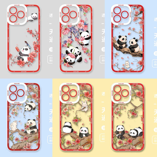 Cute Animal Panda | Chinese Ink Painting Red Version - iPhone Case PLUS SE2 XS XR X 11 12 13 14 15 16 16e 17 17e Pro Promax 12mini 13mini