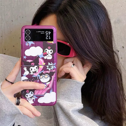Japanese Cartoon | Plating Purple Kuromi Green Pochacco - Phone Case Samsung Galaxy Z Flip 3 4 5 W23 W24 Filp