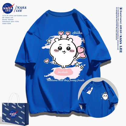 Japanese Cartoon ChiiKawa Casual Style T-Shirt Series | Chiikawa Heart Cheer Up Front & Back - Kawaii Fashion Items