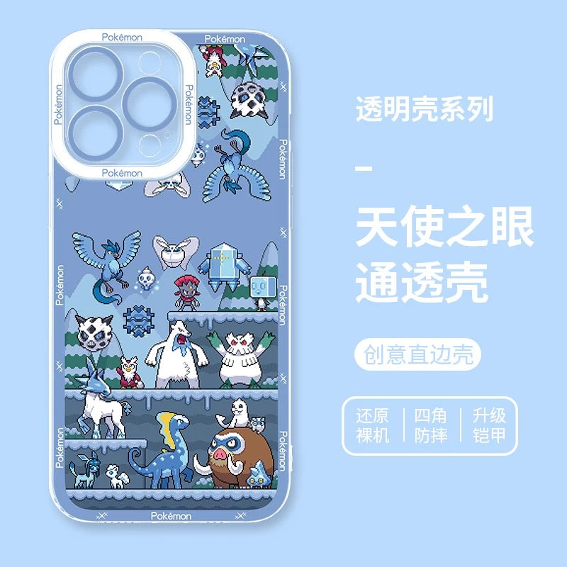 Japan Cartoon Pokemon Pixel Group Verison | Ice Type - iPhone Case 6 7 8 PLUS SE2 XS XR X 11 12 13 14 15 16 16e Pro Promax 12mini 13mini