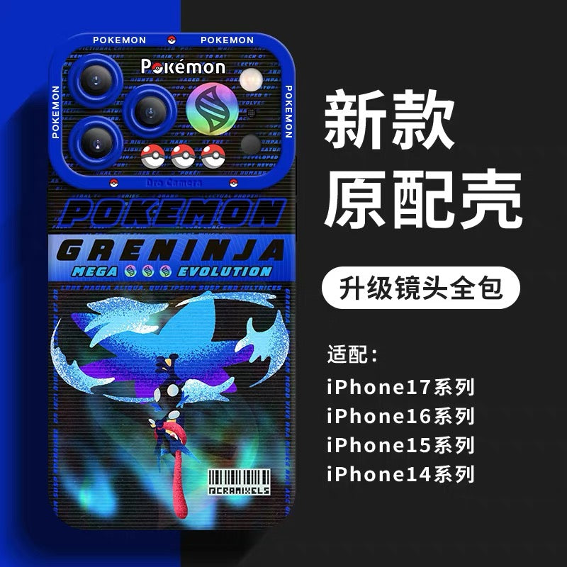 Japanese Cartoon Pokemon Silicone Case MEGA Evolution Holographic Version Part1 | Charmander X Y Greninja LucarioZ Gengar Absol Dragonite Zeraora 8 Styles - iPhone Case PLUS SE2 XS XR X 11 12 13 14 15 16 16e 17 17e Pro Promax 12mini 13mini