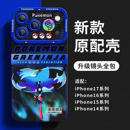 Japanese Cartoon Pokemon Silicone Case MEGA Evolution Holographic Version Part1 | Charmander X Y Greninja LucarioZ Gengar Absol Dragonite Zeraora 8 Styles - iPhone Case PLUS SE2 XS XR X 11 12 13 14 15 16 16e 17 17e Pro Promax 12mini 13mini