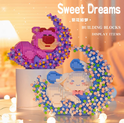 Mini Block Building Block Japanese Cartoon Moon Flower | Cinnamoroll Pochacco Bear - with LED Lights DIY Valentine Children Handmade Gift