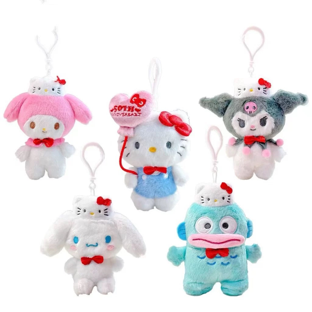 Japan Sanrio 50th Hello Kitty Keychain | Hello Kitty My Melody Kuromi Cinnamoroll Hangyodon - Mini Plush Doll 10cm Keychain