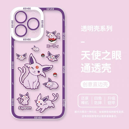Japanese Cartoon Pokemon Case Eevee Evolution Cute Emo Version | Eevee Vaporeon Jolteon Flareon Espeon Umbreon Leafeon Glaceon Sylveon 9 Styles - iPhone Case PLUS SE2 XS XR X 11 12 13 14 15 16 16e 17 17e Pro Promax 12mini 13mini