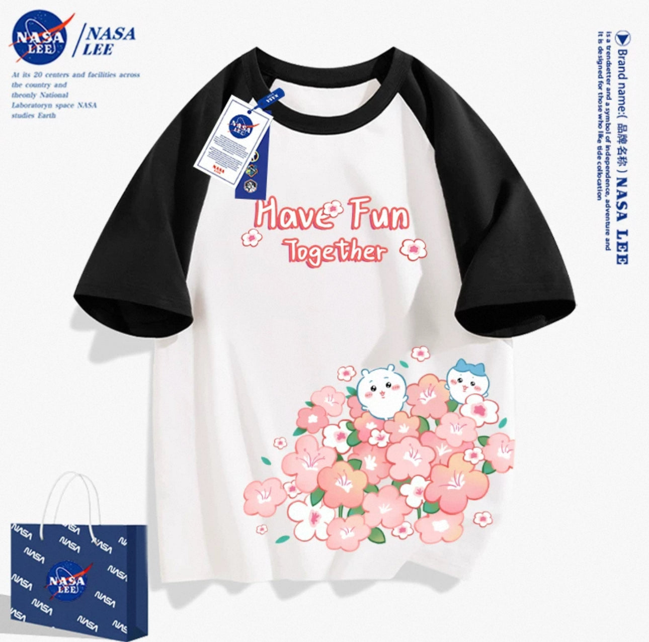 Japanese Cartoon ChiiKawa Casual Style T-Shirt Series | Chiikawa Hachiware Have Fun with Flower - Kawaii Fashion Items