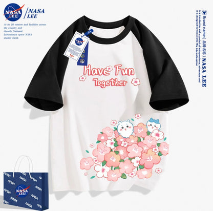 Japanese Cartoon ChiiKawa Casual Style T-Shirt Series | Chiikawa Hachiware Have Fun with Flower - Kawaii Fashion Items