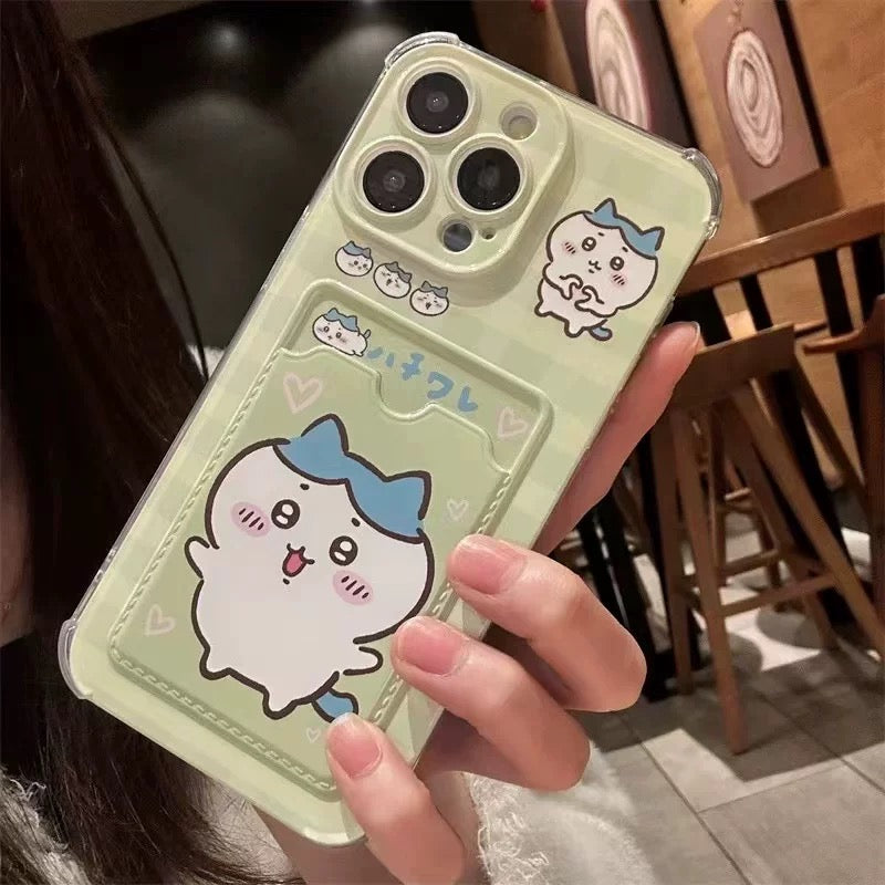 Japanese Cartoon Chiikawa | ChiiKawa Hachiware Usagi with Card Holder - iPhone Case 11 12 13 14 15 16 17 Pro Promax