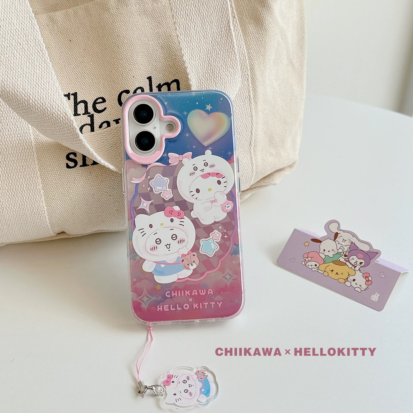 Japanese Cartoon Sanrio X Chiikawa Phone Case with Strap | Laser Kitty Chiikawa Cinnamoroll Hachiware Pompompurin Usagi - Phone Case Samsung Galaxy S25 S24 S23 S22 S21 FE Ultra Edge