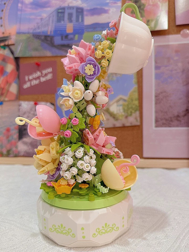 Mini Block Building Romantic Flower Express Love Music Box - with LED Lights Valentine Wedding Gift DIY Handmade Gift