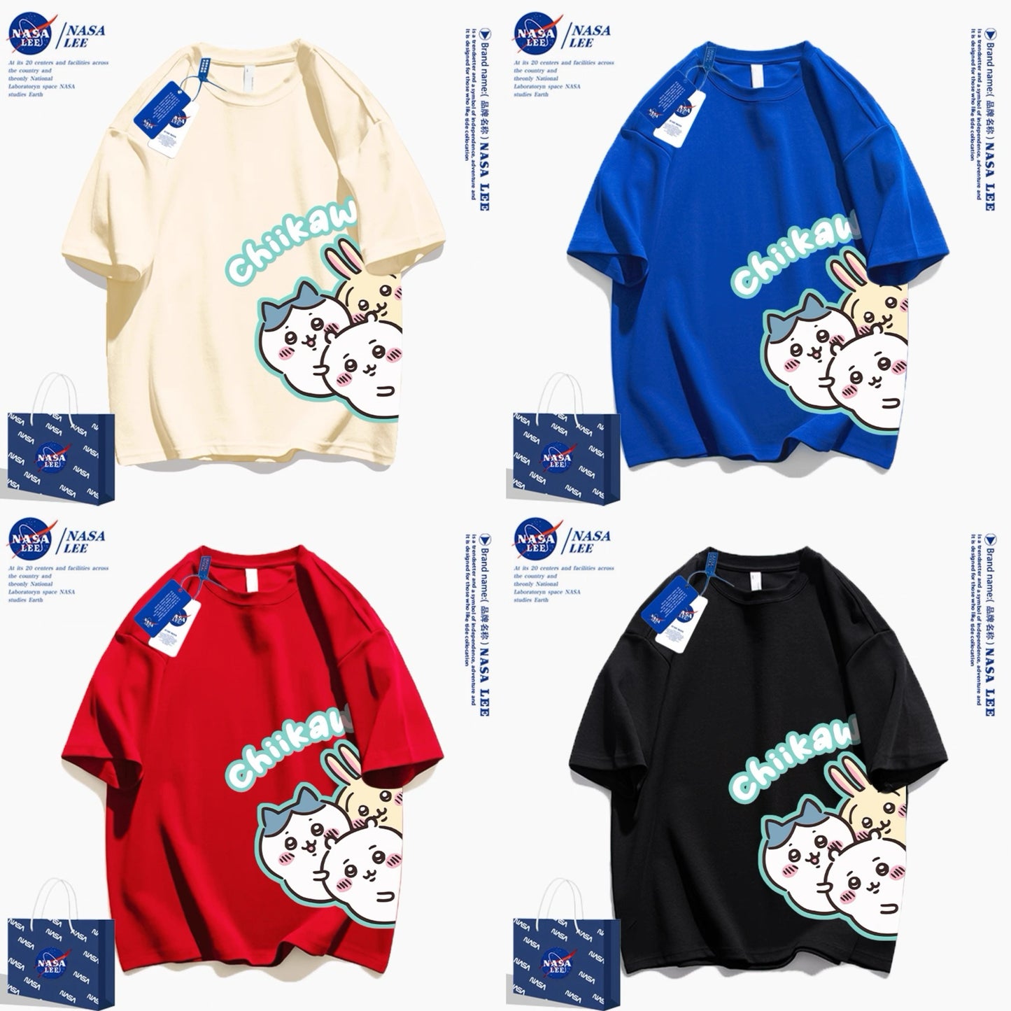 Japanese Cartoon ChiiKawa Casual Style T-Shirt Series | Chiikawa Hachiware Usagi Look at You Together 2 - Kawaii Fashion Items