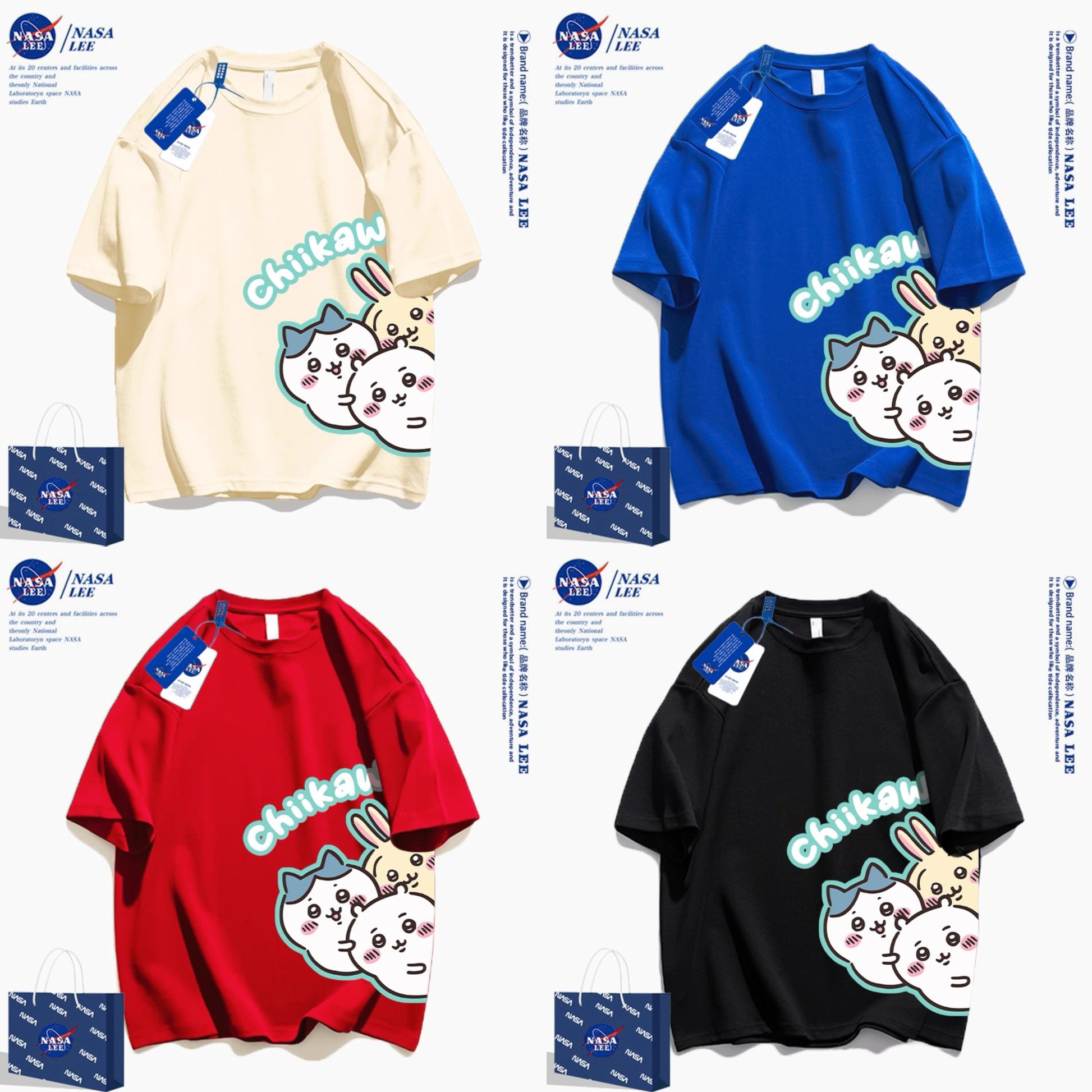 Japanese Cartoon ChiiKawa Casual Style T-Shirt Series | Chiikawa Hachiware Usagi Look at You Together 2 - Kawaii Fashion Items