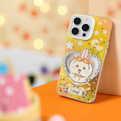 Japanese Cartoon ChiiKawa Ribbon Heart Cushion Laser Case | Chiikawa Hachiware Usagi Momonga 4 Styles - Phone Case Samsung Galaxy S26 S25 S24 S23 S22 S21 FE Ultra Edge