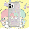 Japanese Cartoon Little Twin Stars with bears -  Silver Pink Glitter QuickSand iPhone Case 6 7 8 PLUS SE2 XS XR X 11 12 13 14 15 16 Pro Promax 12mini 13mini
