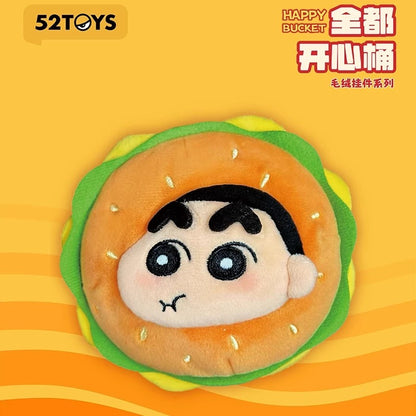 Japanese Cartoon Crayon Shin-chan Cosplay Happy Bucket Series | Burger Fries Cone Hotdog Shrimp - Plush Doll Figure Keychain Collectable Toys Mystery Blind Box - KawaiiGiftLand