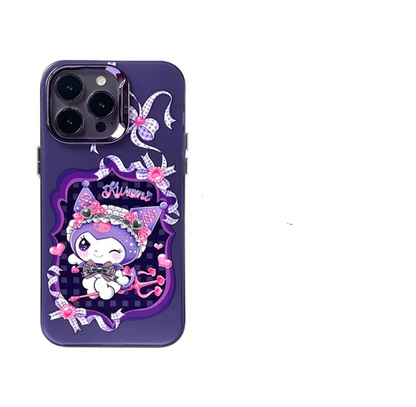 Japanese Cartoon Sanrio Sweet Angel | Kuromi Devil Laser Colour Clear - iPhone Case 11 12 13 14 15 16 Pro Promax