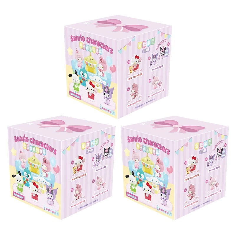 Sanrio Characters Cute Happy Party with Box Series | Hello Kitty My Melody Piano Kuromi Cinnamoroll Pompompurin Pochacco Hangyodon - Kawaii Decoration Collectable Toys Toy Collection