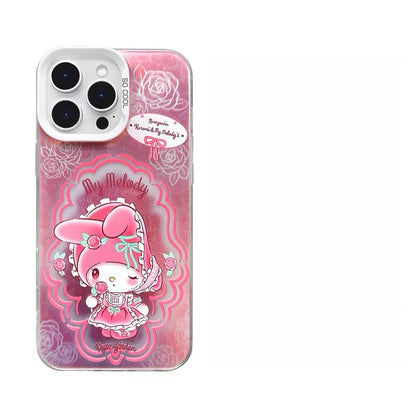 Japanese Cartoon Sanrio Rose Garden Laser Case | My Melody Kuromi 2 Styles - iPhone Case 11 12 13 14 15 16 16e 17 17e Pro Promax