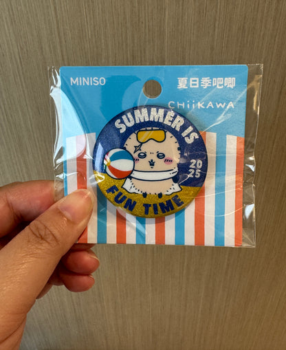 ChiiKawa X Miniso Hot Summer Series | ChiiKawa Hachiware Usagi Momonga Kurimanju Rakko Shisa Summer Time Badge - Kawaii Items Room Decoration