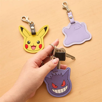 Japan Pokemon Leather Keychain | Pikachu Ditto Genger Key Holder - Kawaii Item Cute Accessories