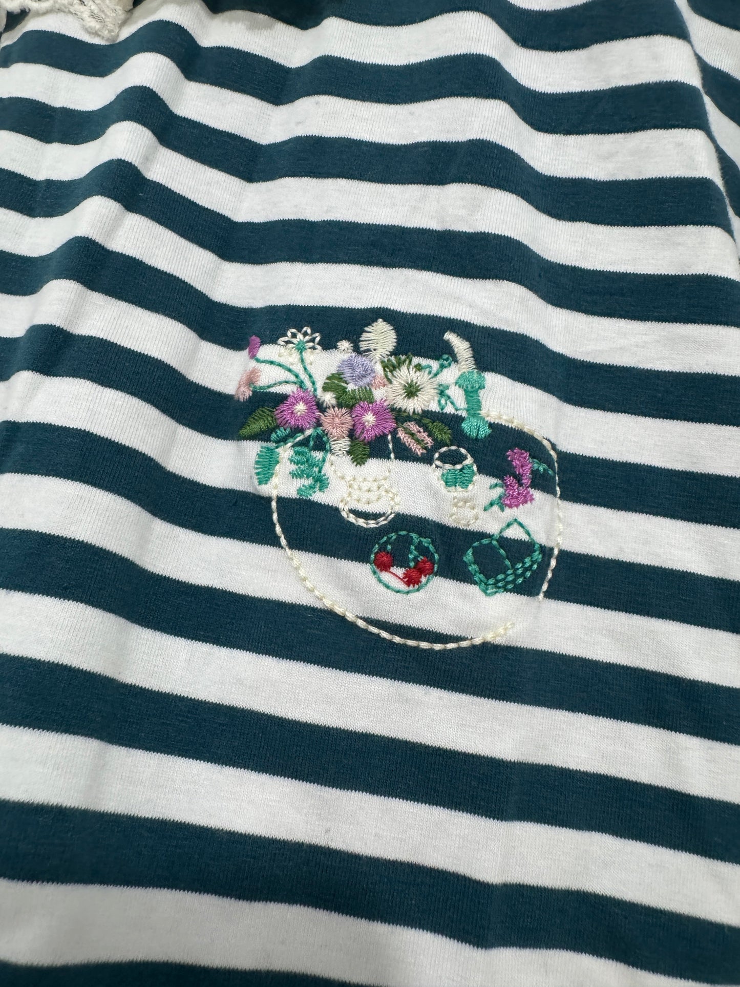 Japanese Fashion Cute Style Mori Series | Blue White Stripe wtih Plants Shirt - Kawaii Fashion Items