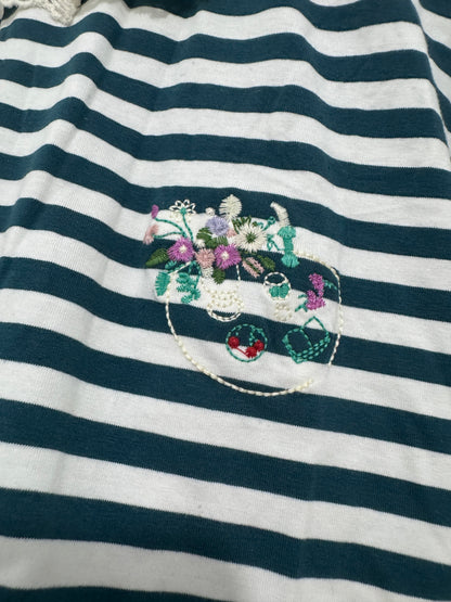 Japanese Fashion Cute Style Mori Series | Blue White Stripe wtih Plants Shirt - Kawaii Fashion Items