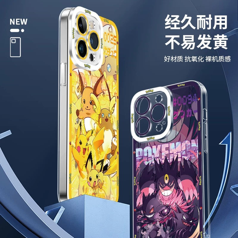 Japan Cartoon Pokemon Evolution Drawing Version | Pikachu Gengar Squartle - iPhone Case PLUS SE2 XS XR X 11 12 13 14 15 16 16e 17 17e Pro Promax 12mini 13mini