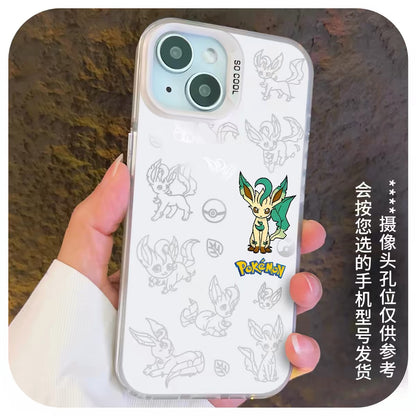 Japanese Cartoon Pokemon Matt & Silver Case Eevee Evolution | Eevee Vaporeon Espeon Umbreon Leafeon Glaceon Sylveon 7 Styles - iPhone Case PLUS SE2 XS XR X 11 12 13 14 15 16 16e 17 17e Pro Promax 12mini 13mini