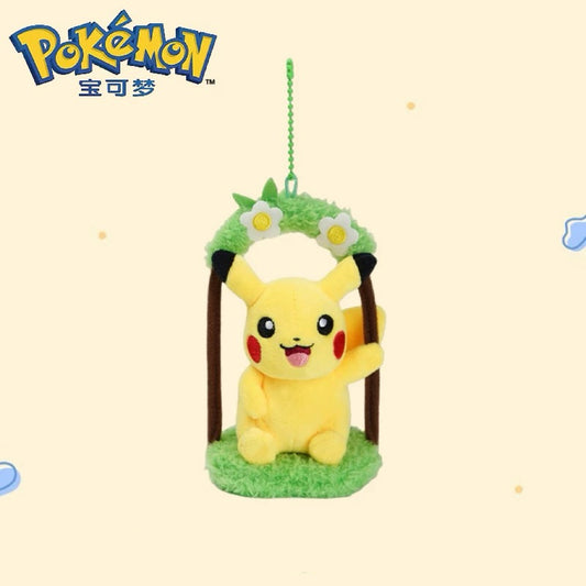 Japan Cartoon Pokemon Keychain | Pikachu with Flower Swings - Mascot Plush Doll  Kawaii Decoration