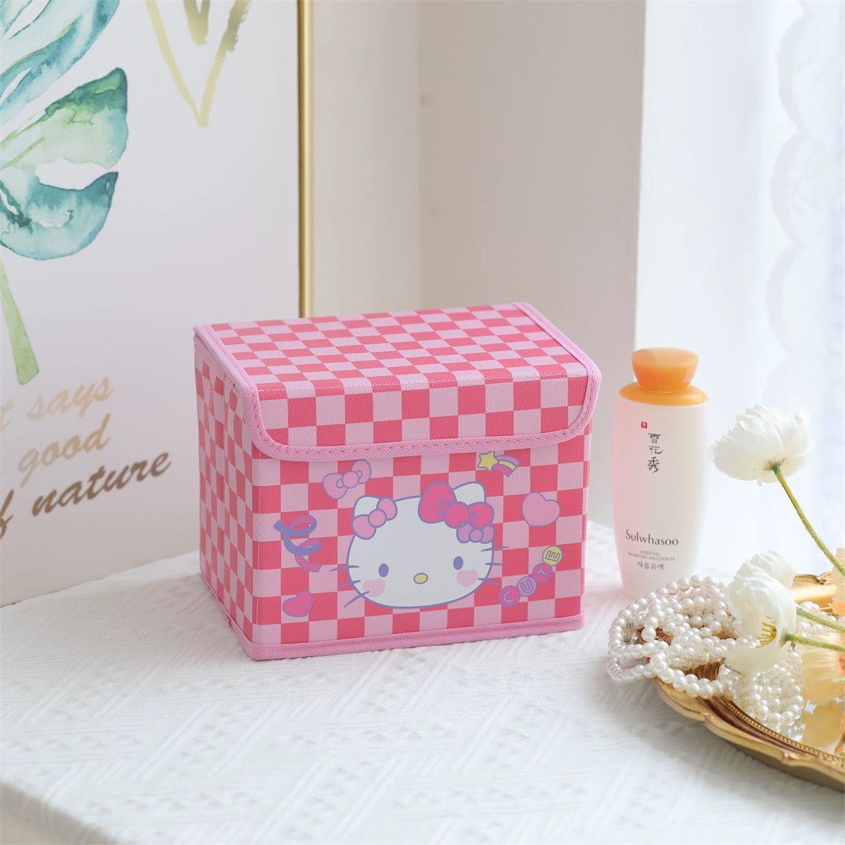 Sanrio Japanese Checkered Storage Box with Cover | Hello Kitty My Melody Kuromi Little Twin Stars Cinnamoroll Pompompurin Pochacco - Bedroom Girl Gift