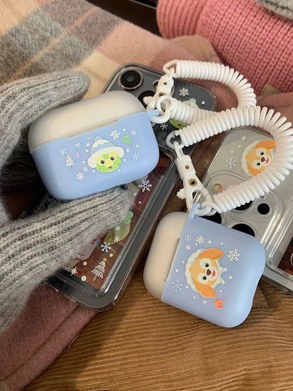 Japanese Cartoon Teddy Bear Duffy and friends Winter Snow Olu Mel & CookieAnn - AirPods AirPodsPro AirPods3 Case Blue and White