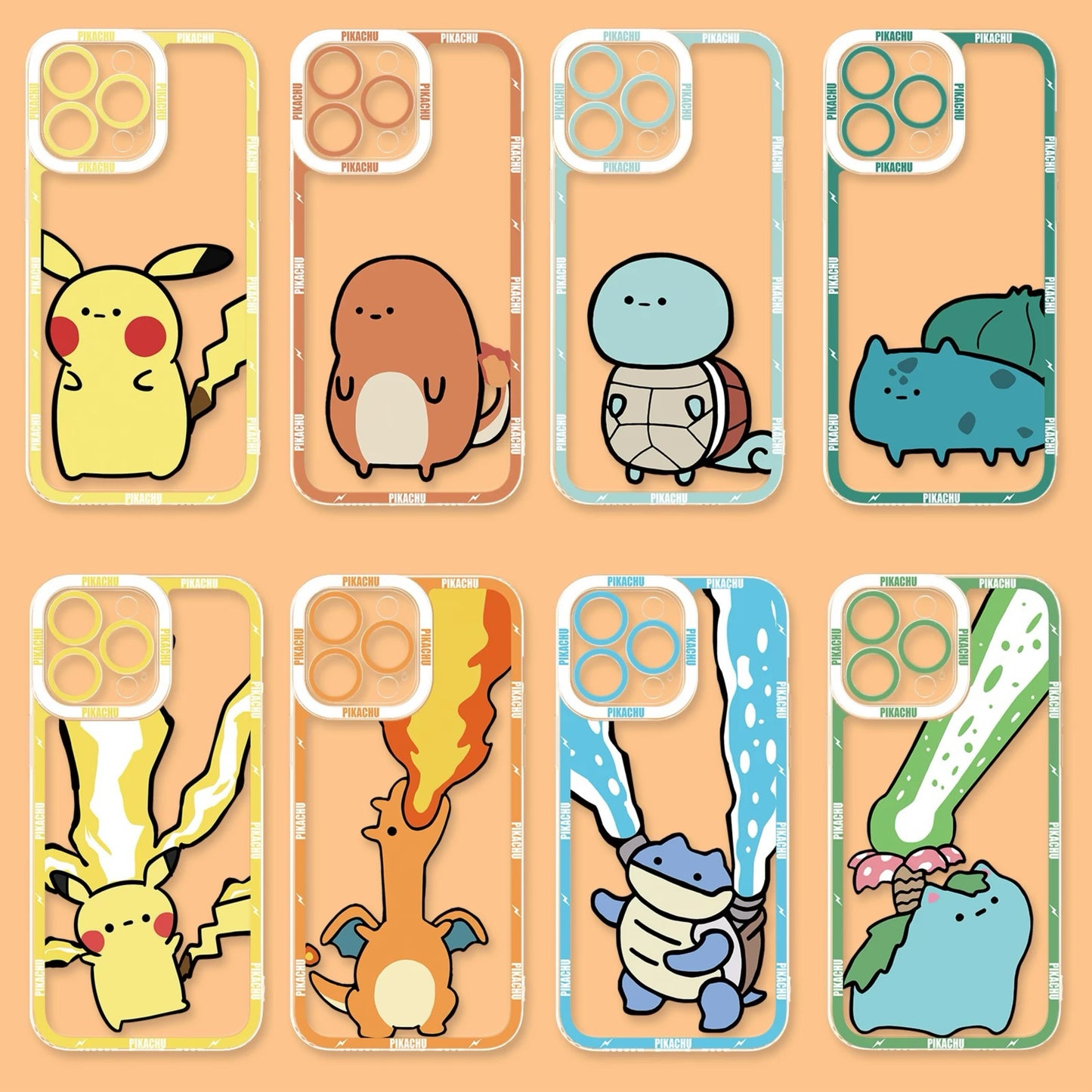 Japan Cartoon Pokemon Cute & Fighting Drawing Style | Pikachu Charmander Squirtle Bulbasaur Charizard Blastoise Venusaur - iPhone Case PLUS SE2 XS XR X 11 12 13 14 15 16 16e 17 17e Pro Promax 12mini 13mini