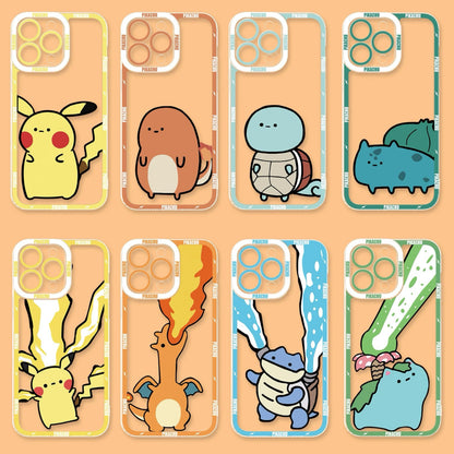 Japan Cartoon Pokemon Cute & Fighting Drawing Style | Pikachu Charmander Squirtle Bulbasaur Charizard Blastoise Venusaur - iPhone Case PLUS SE2 XS XR X 11 12 13 14 15 16 16e 17 17e Pro Promax 12mini 13mini