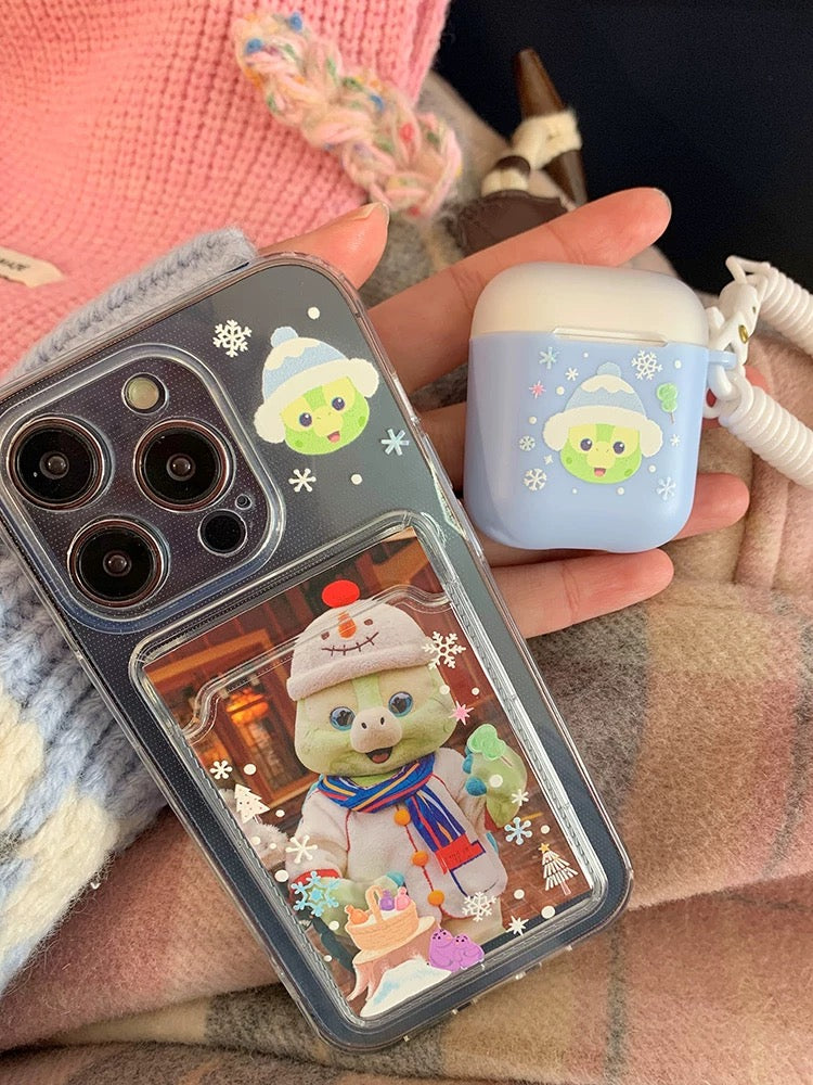 Japanese Cartoon Teddy Bear Winter White Wintertimes Wonders Snow Olu Mel & CookieAnn - AirPods AirPodsPro AirPods3 Case Blue and White