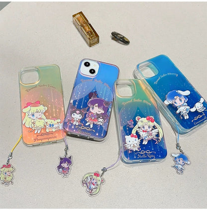 Japanese Cartoon iPhone Case with Strap | Laser Sailor Girl X Hello Kitty Kuromi Cinnamorll Pompompurin - iPhone Case Phone Case 7 8 PLUS SE2 XS XR X 11 12 13 14 15 Pro Promax 12mini 13mini