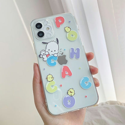 Japanese Cartoon Sanrio | Clean Colourful Alphabet Pochacco - iPhone Case 7 8 X XR XS 11 12 13 14 15 Pro Promax Plus mini SE