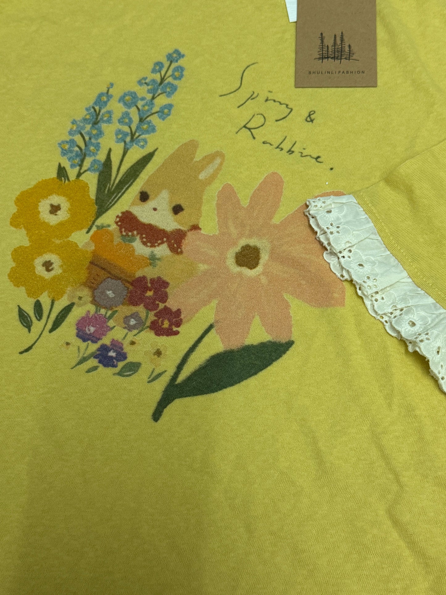 Japanese Fashion Cute Animals Style T-Shirt Series | Mori Rabbit with Flower - Kawaii Fashion Items