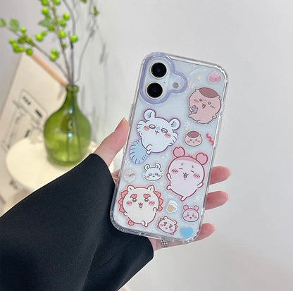 Japanese Cartoon ChiiKawa Gittler Colour Clear Case with Phone Strape | ChiiKawa Hachiware Usagi Momonga Rakko Kurimanju Shisa Furuhonya - iPhone Case Plus SE2 11 12 13 14 15 16 16e 17 17e Pro Promax 12mini 13mini