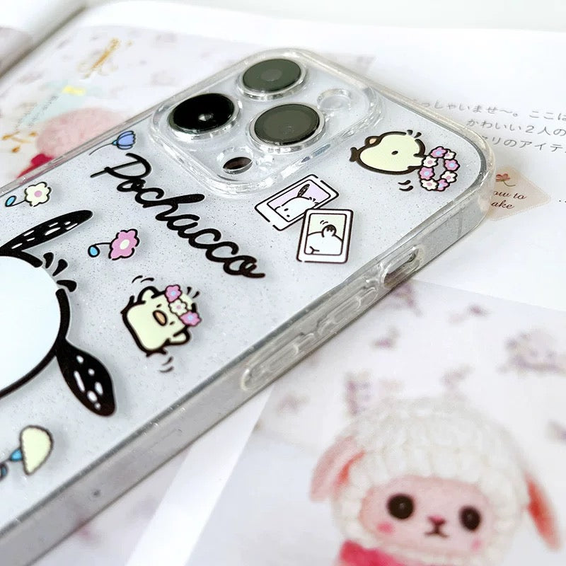 Japanese Cartoon Sanrio Pochacco | Pink Camera & White Traveling - iPhone Case 13 14 15 Pro Promax