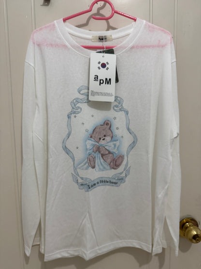 Korean Fashion Cute Animal Style Long-sleeved Sun Protection T-Shirt Series | Ribbon Teddy Bear - Kawaii Fashion Items