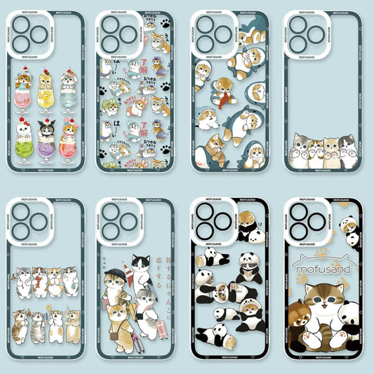 Japanese Cartoon Mofusand | Sanrio Soft Drinks Shark Traveling Panda 8 Styles - iPhone Case PLUS SE2 XS XR X 11 12 13 14 15 16 16e 17 17e Pro Promax 12mini 13mini