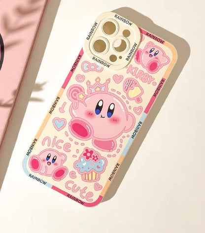 Japanese Cartoon Pink Monster Star Kabi Pink and Yellow iPhone Case 6 7 8 PLUS SE2 XS XR X 11 12 13 14 15 Pro Promax 12mini 13mini