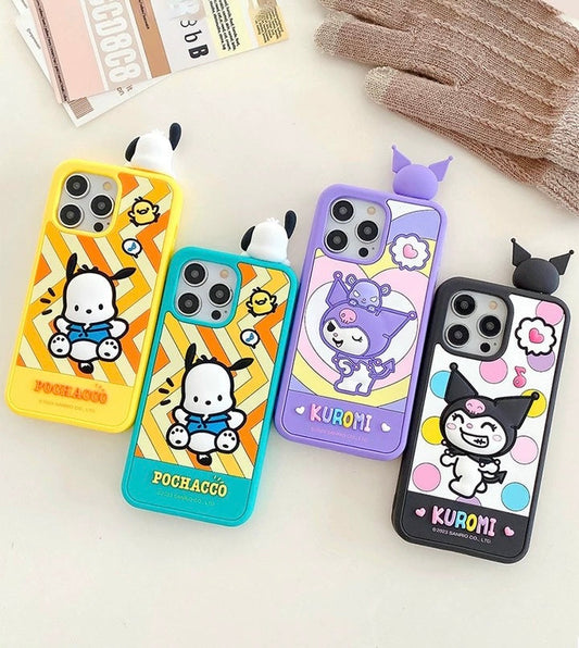 Japanese Cartoon Sanrio Look at you Silicone | Kuromi Pochacco - iPhone Case 13 14 15 Pro Promax KawaiiGiftLand