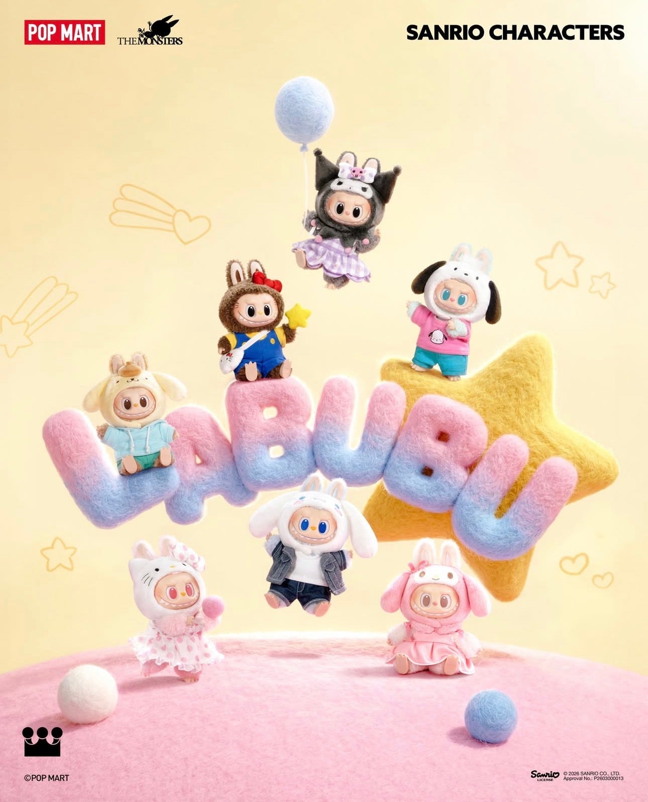 Popmart The Monster X Sanrio Characters Part 5 Series Limited Edition | Labubu Vinyl Face Plush Doll Figure Keychain - 15cm Kasing Lung Zimomo Labubu Toy Collection