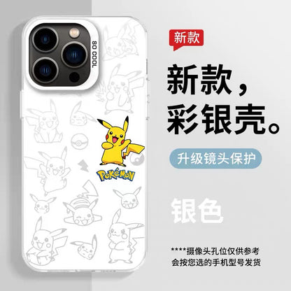 Japanese Cartoon Pokemon Matt & Silver Case Part3 | Pikachu Charmander Bulbasaur Squirtle Mimikyu Jigglypuff Mew 8 Styles - iPhone Case PLUS SE2 XS XR X 11 12 13 14 15 16 16e 17 17e Pro Promax 12mini 13mini