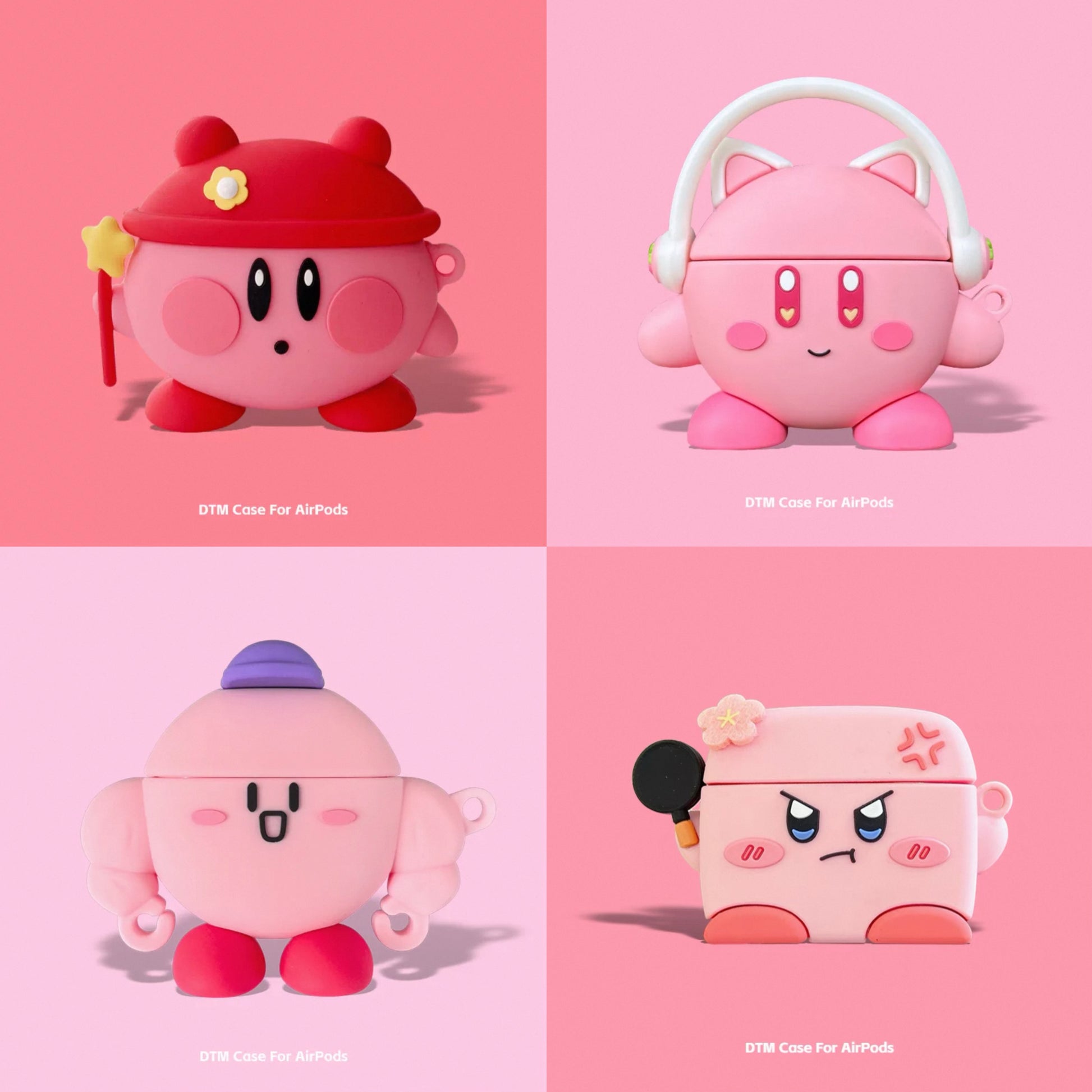Japanese Cartoon Kirby Adventure | Cosplay Part 2 Red Hat Cat Headphone Muscle Square - AirPods AirPodsPro AirPods3 AirPods4 Case
