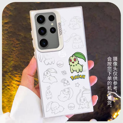 Japanese Cartoon Pokemon Matt & Silver Case Part5 | Chikorita Treecko Torchic Mudkip Sobble Sprigatito Maushold 7 Styles - Phone Case Samsung Galaxy S26 S25 S24 S23 S22 S21 FE Ultra Edge